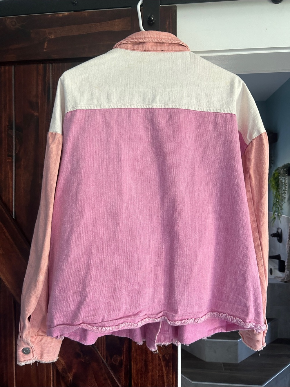 VICI Pink & Peach Colorblock Denim Shacket with White Yoke - Picture 5 of 5